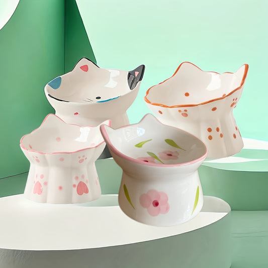Elevated Ceramic Cat Bowls, Anti-Tip Neck Protection Raised Feeding And Drinking Station