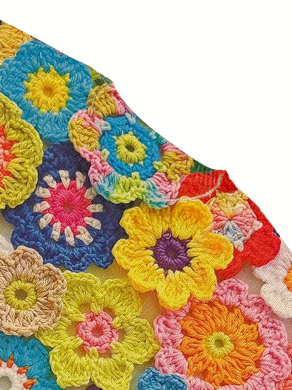 Women's Lightweight 3D Floral Print Sweater Ultra HD All-Over Multicolor Pattern Casual Crewneck Long Sleeve Top Trendy All-Season