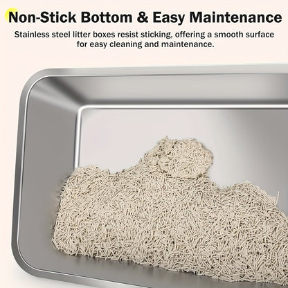 Large Stainless Steel Cat Litter Box with Scoop Metal Tray Suitable for Big Cats