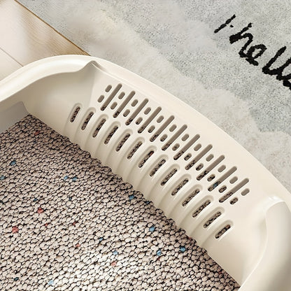 Extra-Large Semi-Enclosed Cat Litter Box with Anti-Splash Design, Easy Clean & Portable Beige