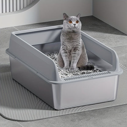 Large Stainless Steel Cat Litter Box with Scoop Metal Tray Suitable for Big Cats