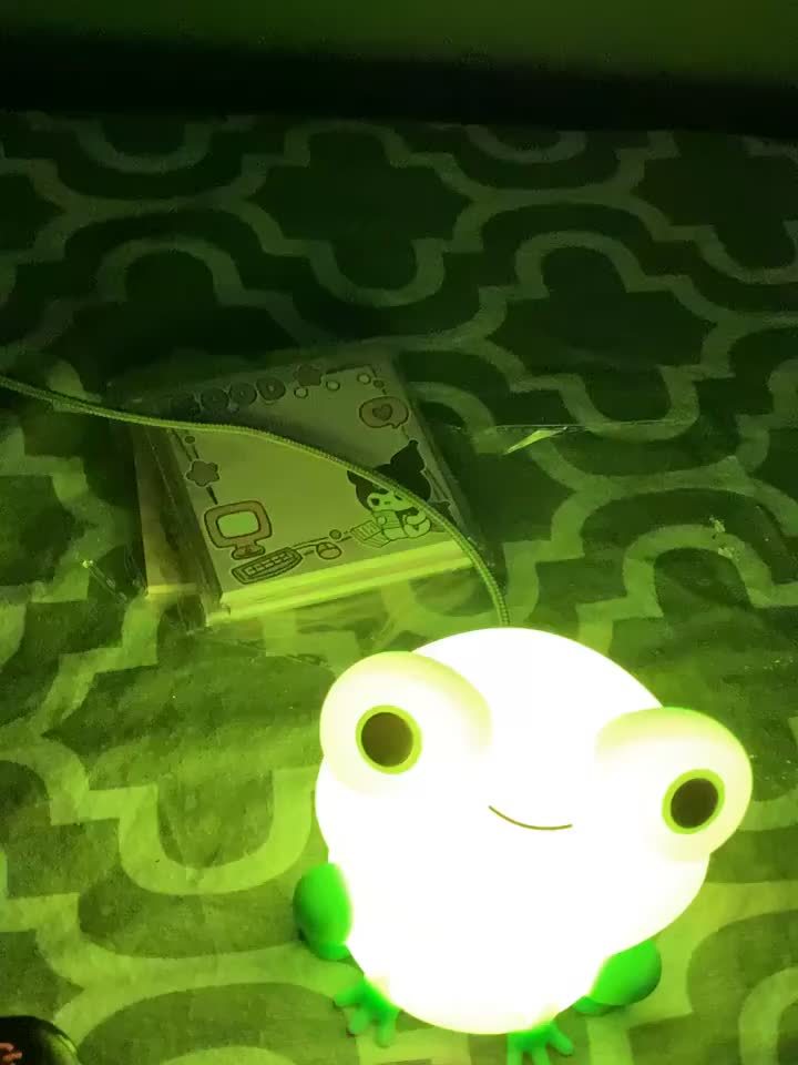 Cute Frog Silicone Night Light with Crown & Bow - Rechargeable USB Battery Warm Glow for Dark Nights Baby Room Display Lamp