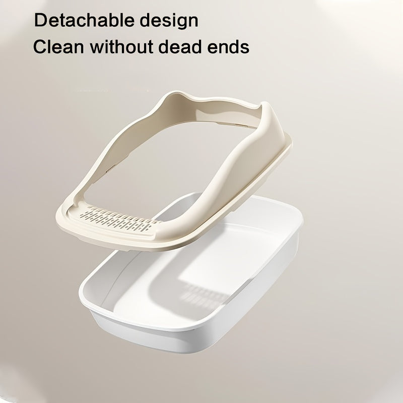 Extra-Large Semi-Enclosed Cat Litter Box with Anti-Splash Design, Easy Clean & Portable Beige