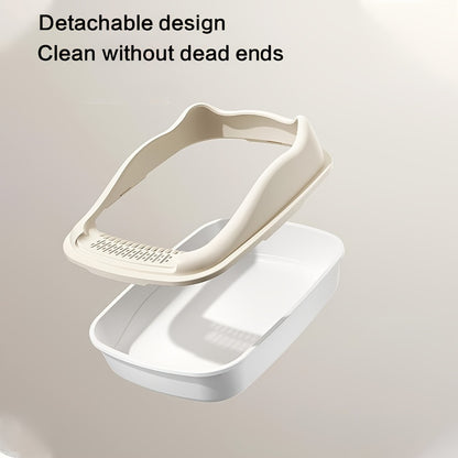 Extra-Large Semi-Enclosed Cat Litter Box with Anti-Splash Design, Easy Clean & Portable Beige